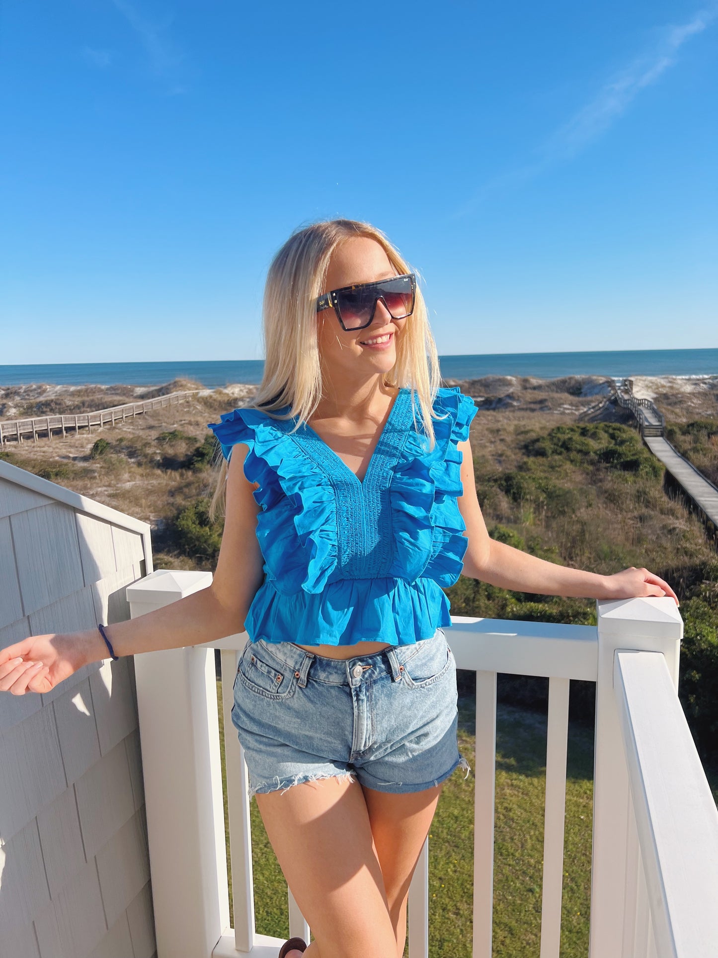 Electric Blue Butterfly Top