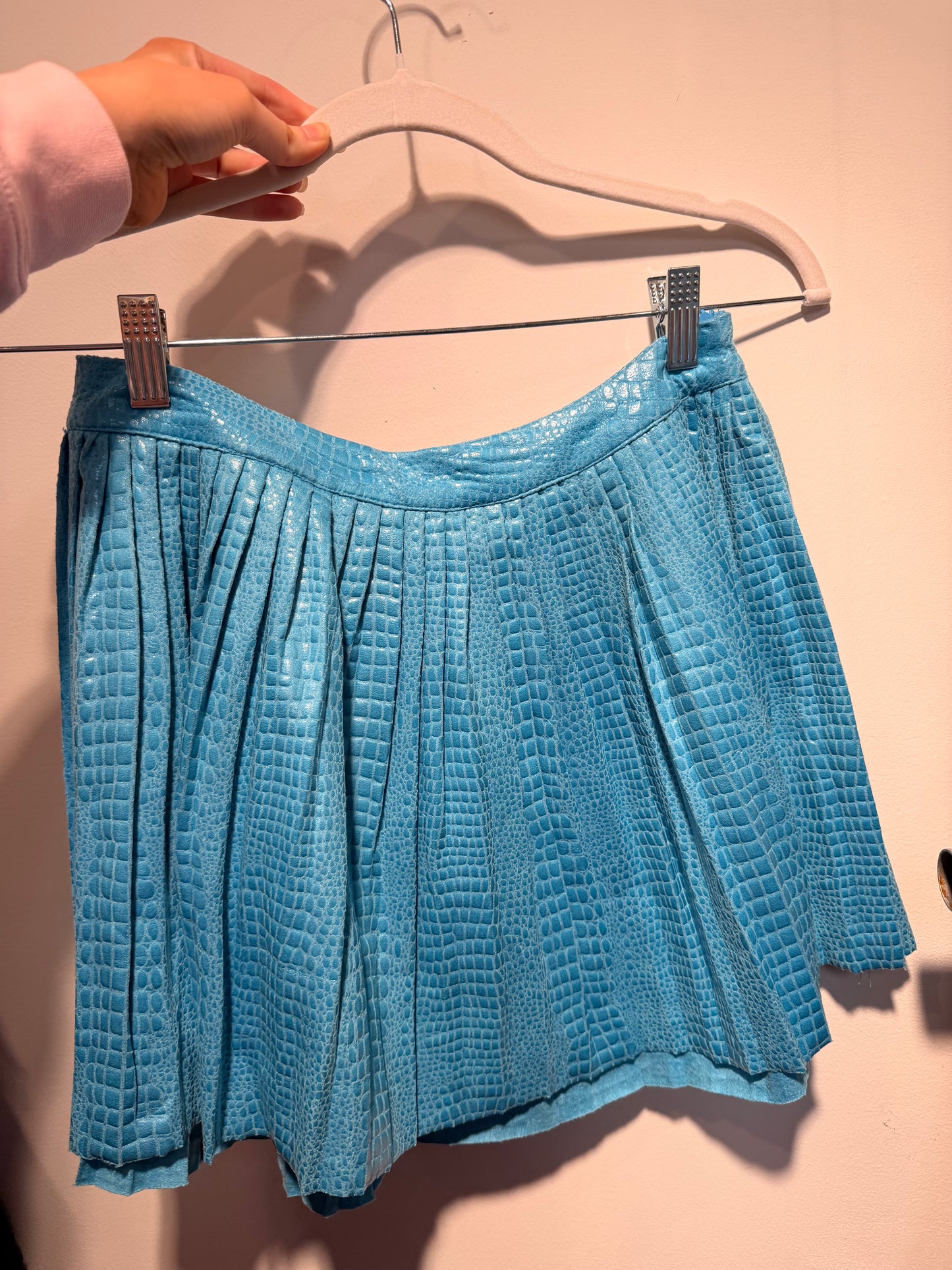 Crocodile Electric Blue Pleated Mini Skirt