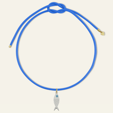 Load image into Gallery viewer, Silver Fish Blue Cord Necklace
