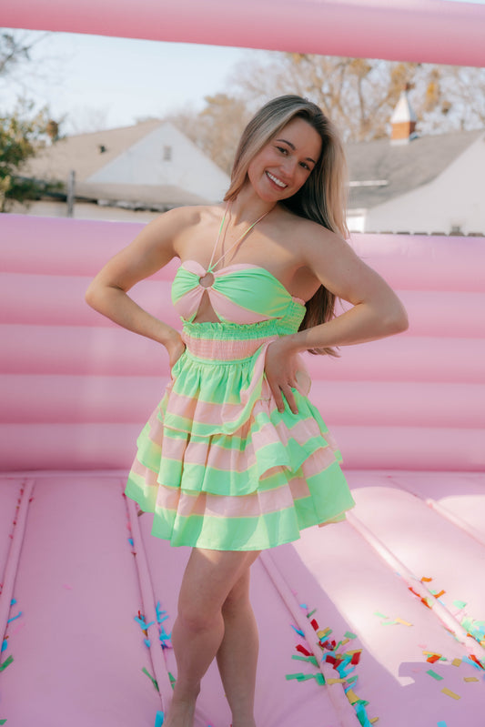 Neon Summer Mini Halter Tie Dress